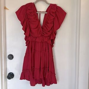 Glam red ruffle tiered mini dress small